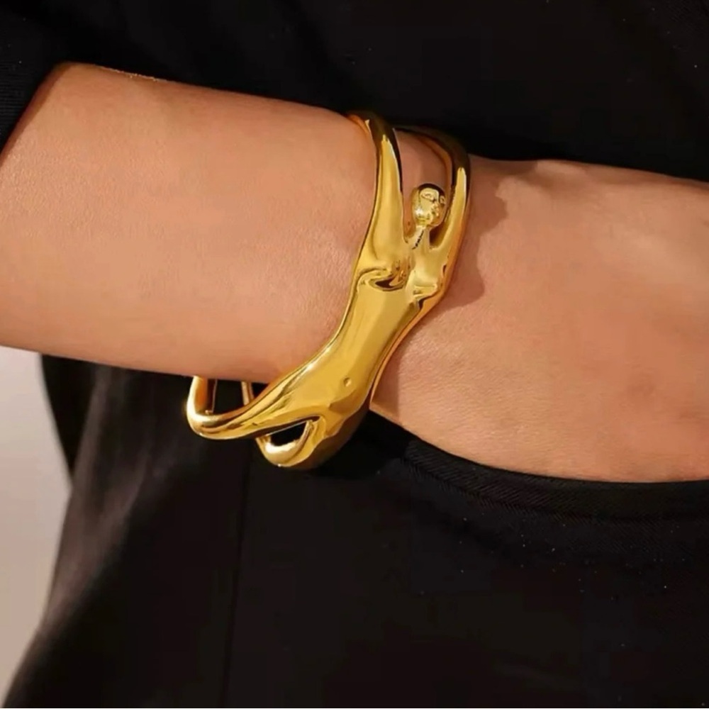 Gold Sculptural Goddess Cuff Bracelet – Adjustable Statement Piece - Picture 1 of 8
